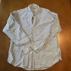 AGAIN 青と白のストライプ Mサイズ 長袖シャツ