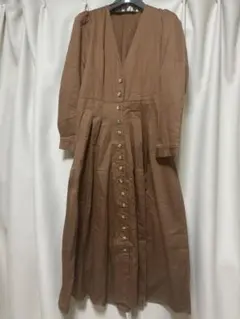 ZARAブラウン ロングワンピース 長袖 Vネック