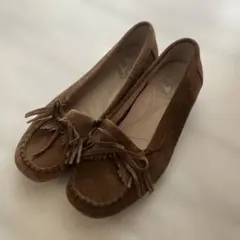 未使用✨unReefアンリーフ✨キャメルスエードフリンジモカシンローファー靴23