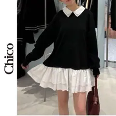 新品　Chico ビジュー襟　ミニワンピース　チコ　ブラック