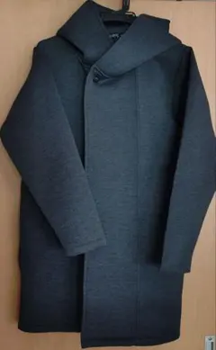フード付きダークグレーロングコート　 メンズM　訳あり