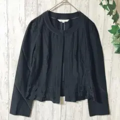 NATURAL BEAUTY ノーカラージャケット ネイビー サイズ40Lフリルのサムネイル