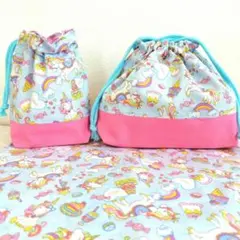 大きめ　お弁当袋セット　ハンドメイド　ユニコーン