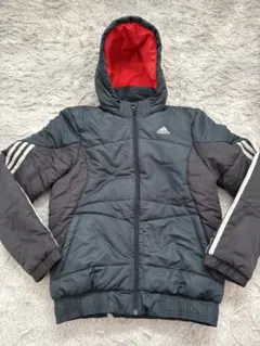adidas フード付き中綿コート ダークグレー/レッド未使用150