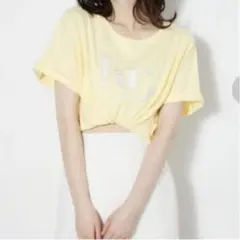 rienda ロゴ刺繍 半袖Tシャツ イエロー