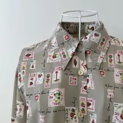 Vintage 切手モチーフ 総柄ブラウス　レトロ古着　日本製のサムネイル