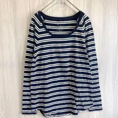 GAP ギャップ 長袖ボーダーカットソー ロンT ネイビー×ホワイト XS