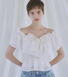 asymmetry tiered frill sheer shirring BLのサムネイル