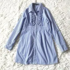 m.f.editorial シャツチュニック ブルー ストライプ フリル 長袖のサムネイル