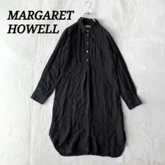 極美品 マーガレットハウエル ブラックフランネル肩ボタンワンピース 6.4万 美品 マーガレットハウエル 定番 ブラックフランネル肩ボタン