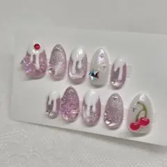 ｟現品｠ ネイルチップ　クリームソーダ　ピンク　桃色　マグネット　個性派