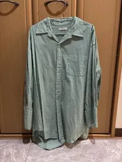 FREAK'S STORE 緑と白のストライプ長袖シャツ Lのサムネイル
