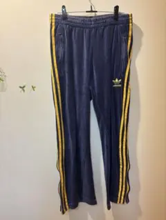 90s adidas originals ベロア トラック パンツ M 青黄
