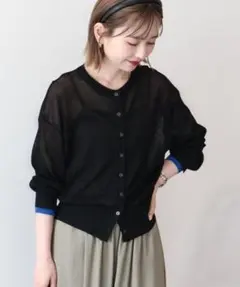249.AMERICAN HOLIC：シアー配色ニットカーディガンのサムネイル