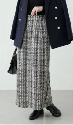 natural couture MIXツイードハイウエストタイトスカート