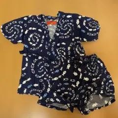 日本製　甚平夏　子供服　90cm 紺　ネイビー　竹とんぼ　綿100%