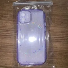 【iPhone 12 】パープル セミ透过 ハートラメ ケース
