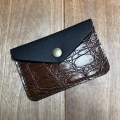 本革手縫いカメ型押しレザー ICカードケース ブラウン