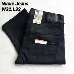 ヌーディージーンズ THIN FINN W32 L32 黒デニム スリムフィット