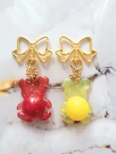 곰 볼이 달린 리듬 체조 키 체인, 2 개 세트