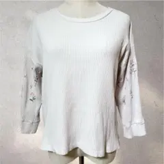 【ディスコート】リブカットソー/花柄/薄ピンク/クールネック/長袖