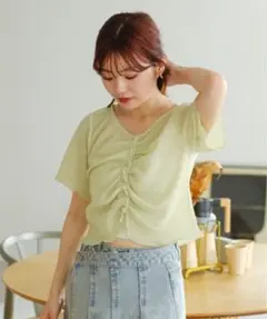 kastane フロントシャーリング半袖TEE