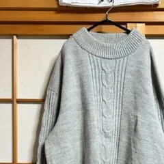 メンズ　ハンドメイド　グレー ケーブル編み オーバーサイズニット　長袖