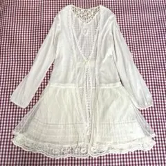 axesfemmeアクシーズ アイボリーレースフリル薄手ロング長袖カーディガン