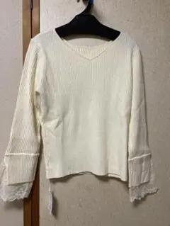 natural couture前後2WAY袖口レースリブニット　オフホワイト