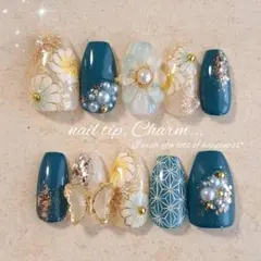 No.90　成人式ネイル　ネイルチップ　振袖ネイル　和柄 　前撮り　卒業式　袴