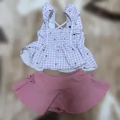 いちご刺繍セパレート水着 紫ピンク