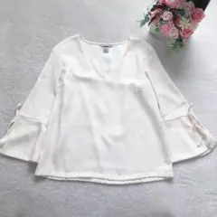 H＆M 長袖ブラウス レディース トップス Vネック 袖口リボン シンプル 定番