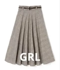 ♡GRL♡ベルト付きグレンチェックフレアスカート【ac1541】【ブラック】【M