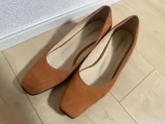 FABIO RUSCONI オレンジ スエード スクエアトゥパンプス
