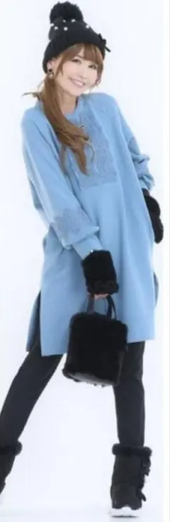 ＆LOVE アンドラブ 刺繍入り 長袖 ワンピース 起毛 レースあり