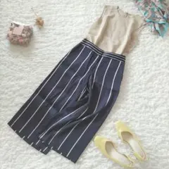 ◆セオリーリュクス◆ストライプ  ワイドパンツ  ネイビー×ホワイト 36