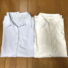 Honeys レディース　トップス ブラウス　ストライプ　白　ホワイト　ブルー