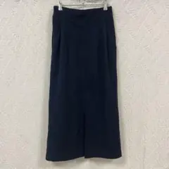 イノベティブウェーブロングスカート バックスリット無地 M 紺 ポリエステル通勤のサムネイル