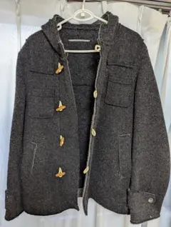 ウールフード付きグレーコート