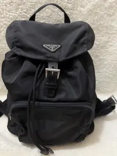 【極美品】プラダ　三角ロゴ　ナイロン　レザー　ブラック　巾着　リュック