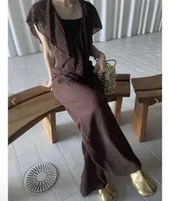 Ameri　MEDI RUFFLE KNIT ROMPERS brownのサムネイル