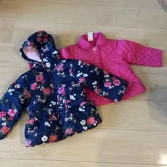 ネイビー・ピンク花柄ダウンコート2点セット