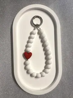 【No.8】スマホストラップ　ホワイト　レッド