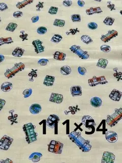 電車・信号機柄 イエロー　ダブルガーゼ生地　50cmカット済