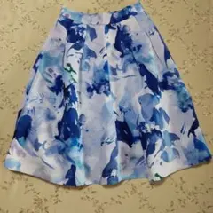 美品★PLSTプラステ ブルー系水彩花柄ボカシプリントスカートMのサムネイル
