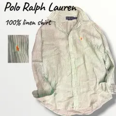 美品✨ ラルフローレン リネン100% ストライプシャツ グリーン M