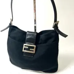 【極美品】FENDI マンマバケット ハンドバッグ コットン ジャージ ブラック ✨美品✨フェンディ マンマバケット トートバッグ コットン