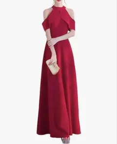 レッド ホルターネック ロングドレスのサムネイル