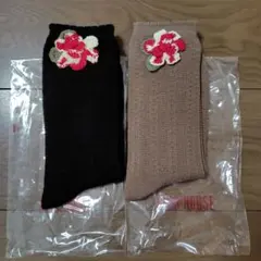 【新品】ピンクハウス 黒 ベージュ モチーフ付きソックス 2足セット