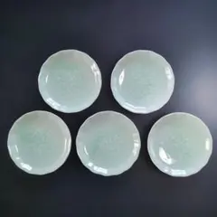 【新品】有田焼 華峰 青白磁 小皿 小花柄 五枚揃い 昭和レトロ